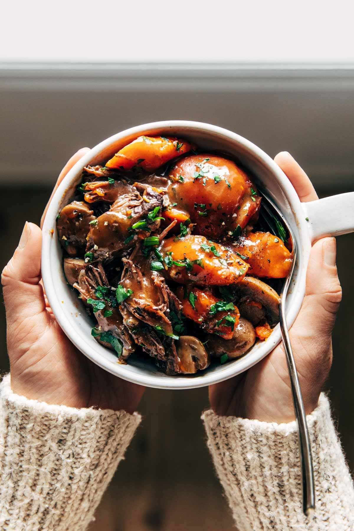 Instant Pot Pot Roast in a bowl.