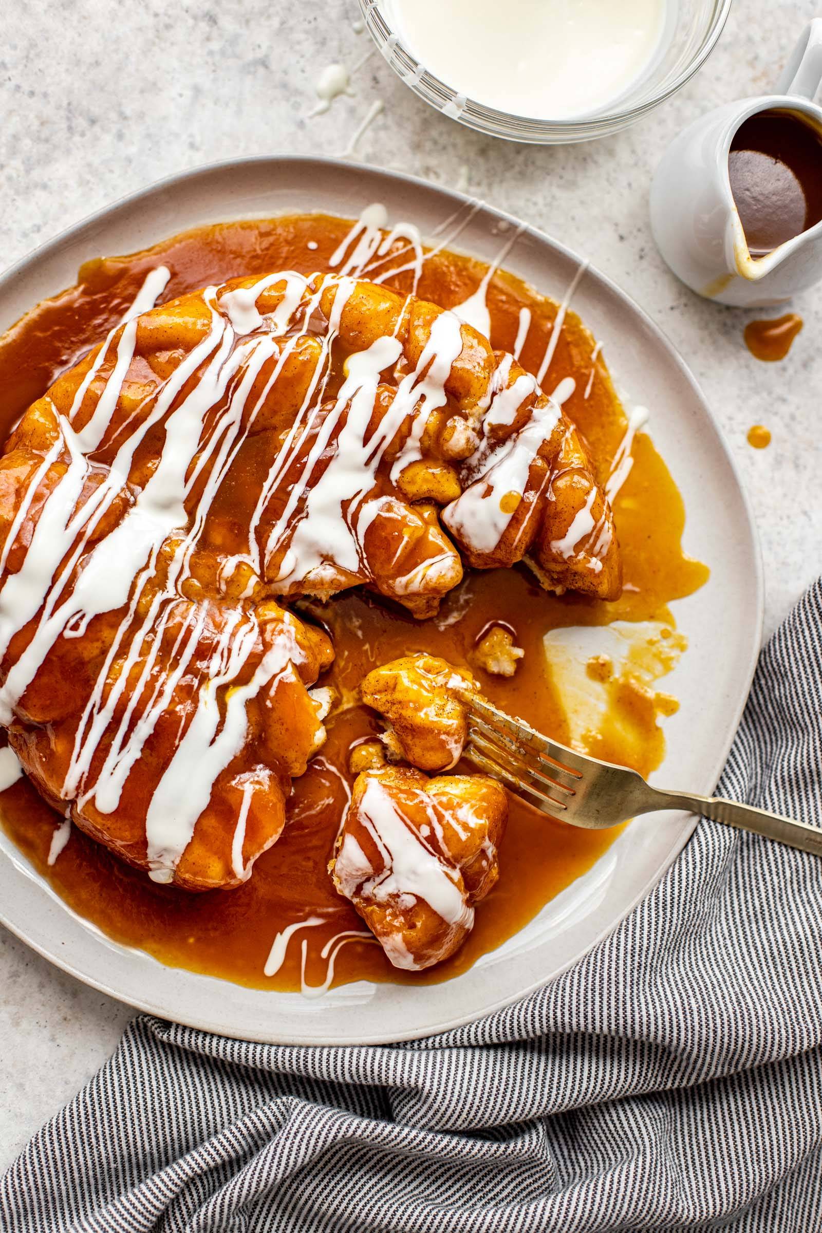 Pumpkin caramel monkey bread on a platter