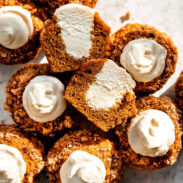 Pumpkin muffins with cream cheese filling.