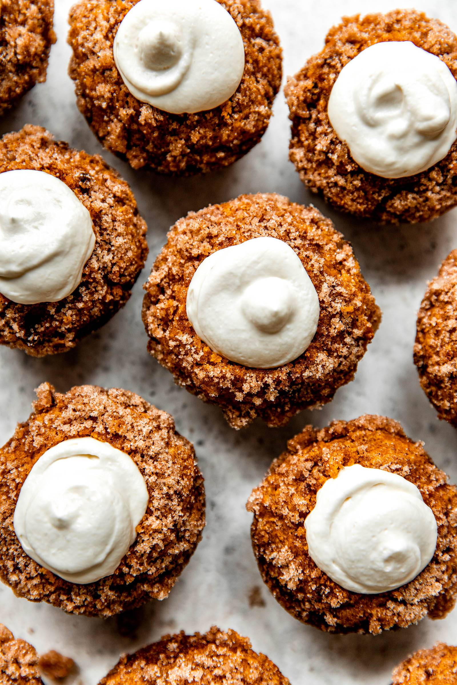 Pumpkin muffins with cream cheese filling.