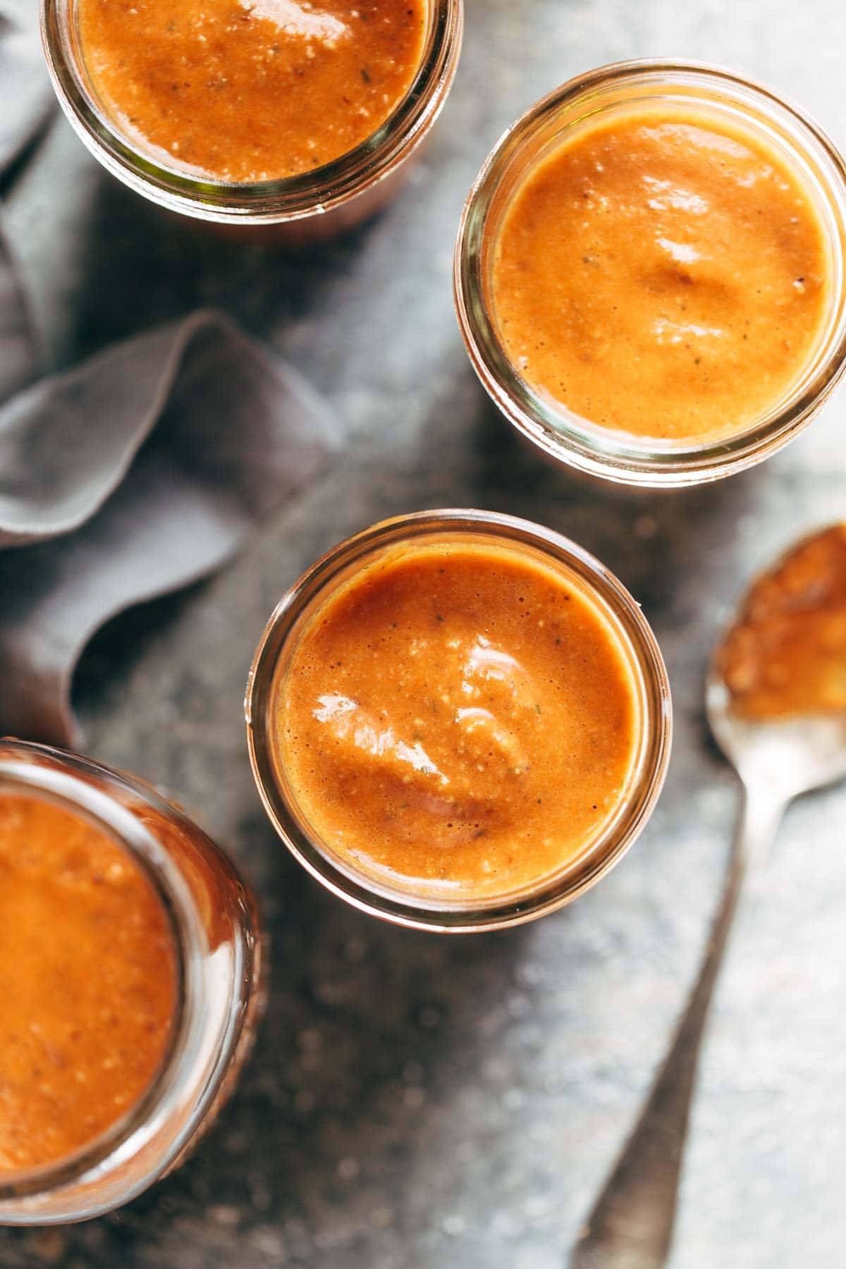 Romesco sauce in jars.