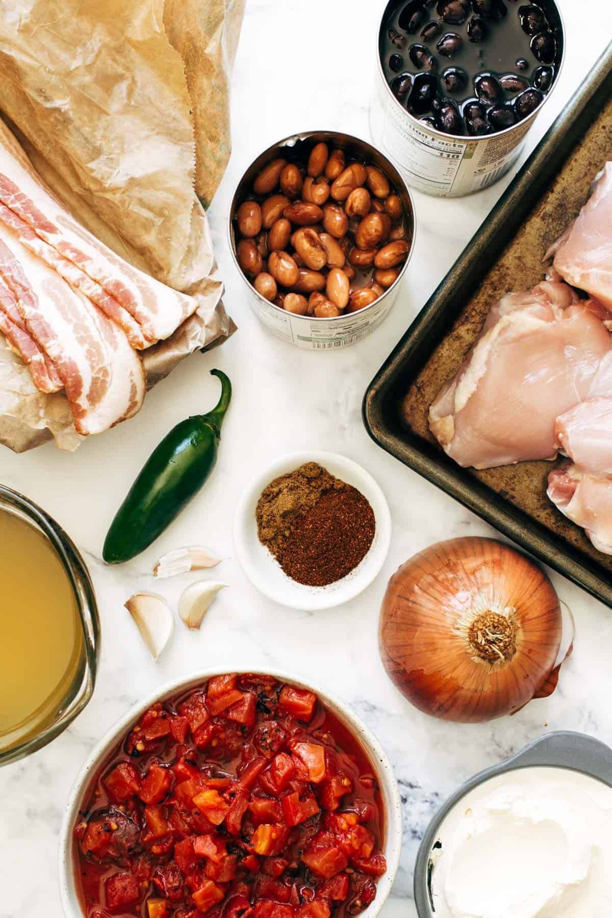 Ingredients for a White Chicken Chili laid out on a countertop.