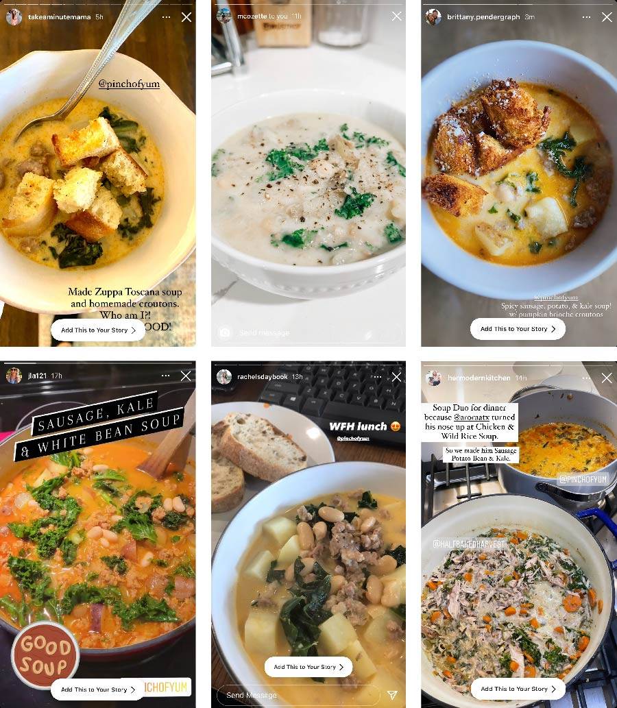 Instagram screenshot of the Sausage, Kale, and White Bean Soup recipe.