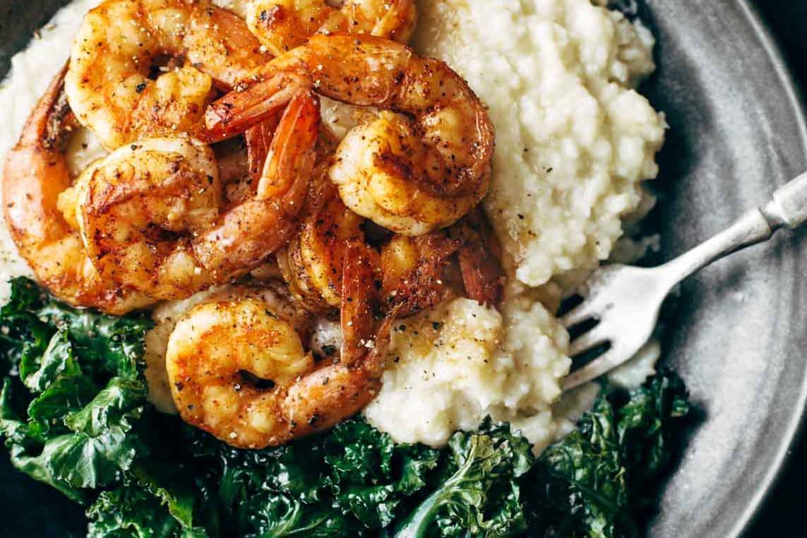 Spicy Shrimp and Cauliflower Mash | pinchofyum.com