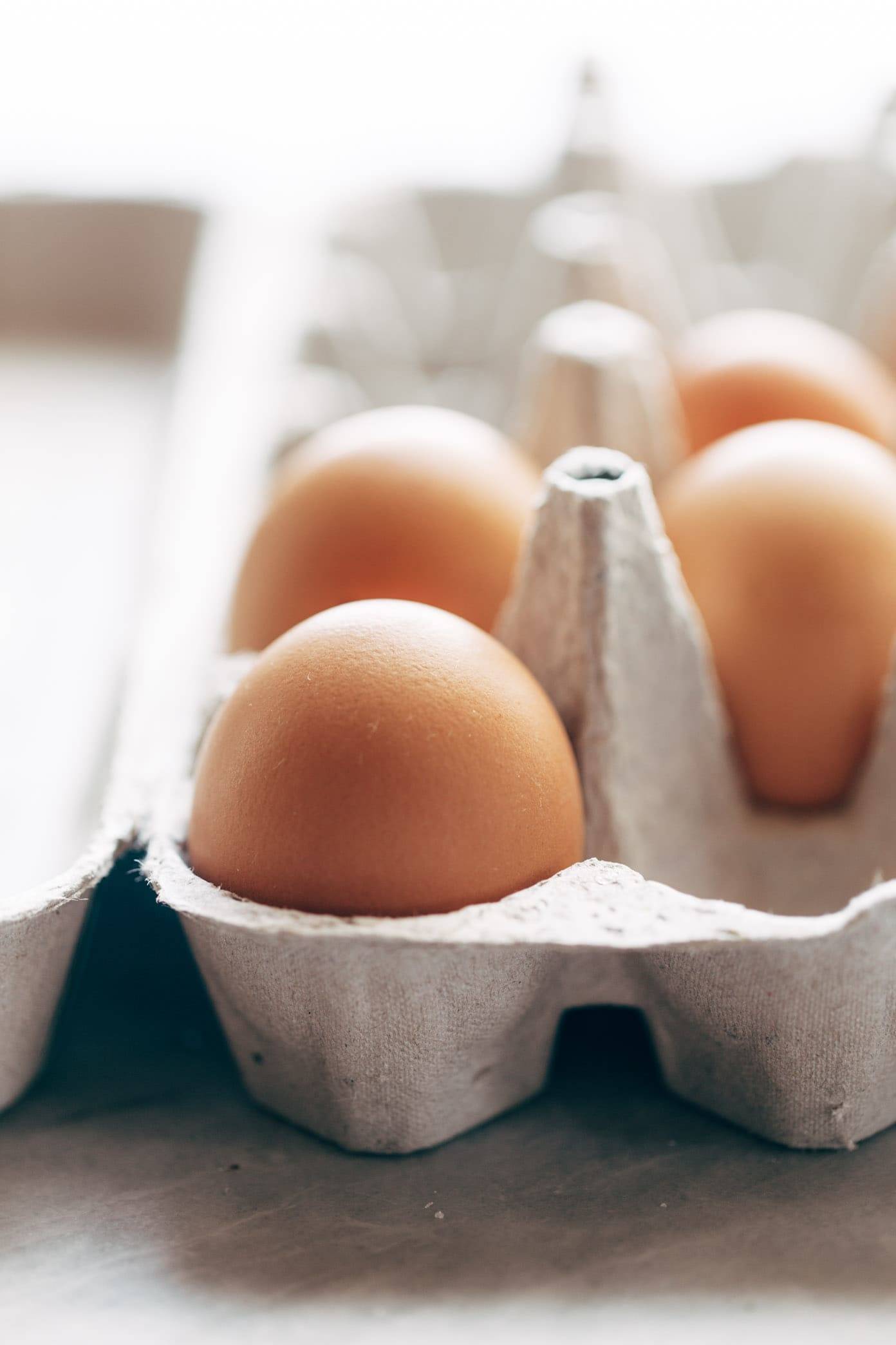 Eggs in an egg carton.