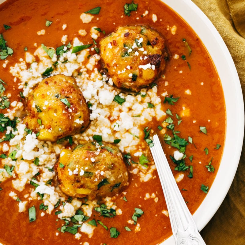 Sopa tarasca in a bowl.