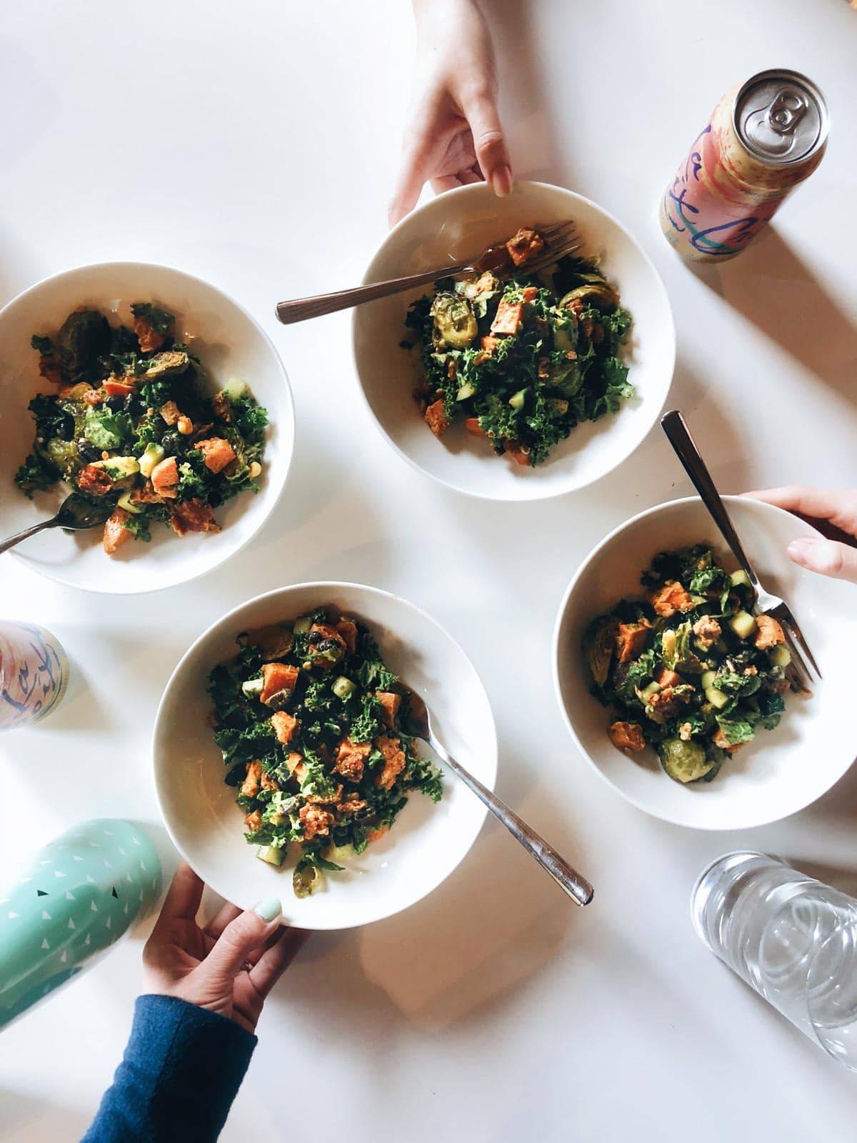 Bowls of Sunflower Salad on table.