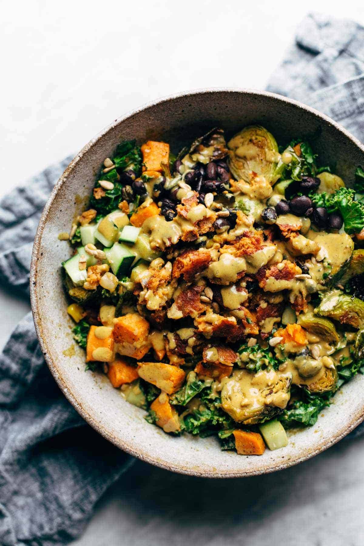 Sunflower Salad in bowl with dressing.