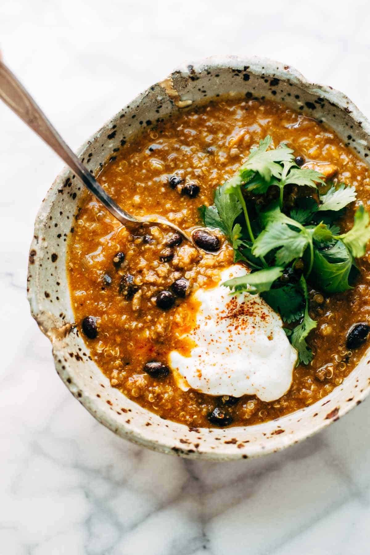 Sweet Potato Turkey Chili - just five basic ingredients for this delicious real food chili recipe! Sweet potatoes, black beans, turkey, onions, and spices. | pinchofyum.com