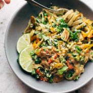 Thai Noodle Salad in bowl with fork.