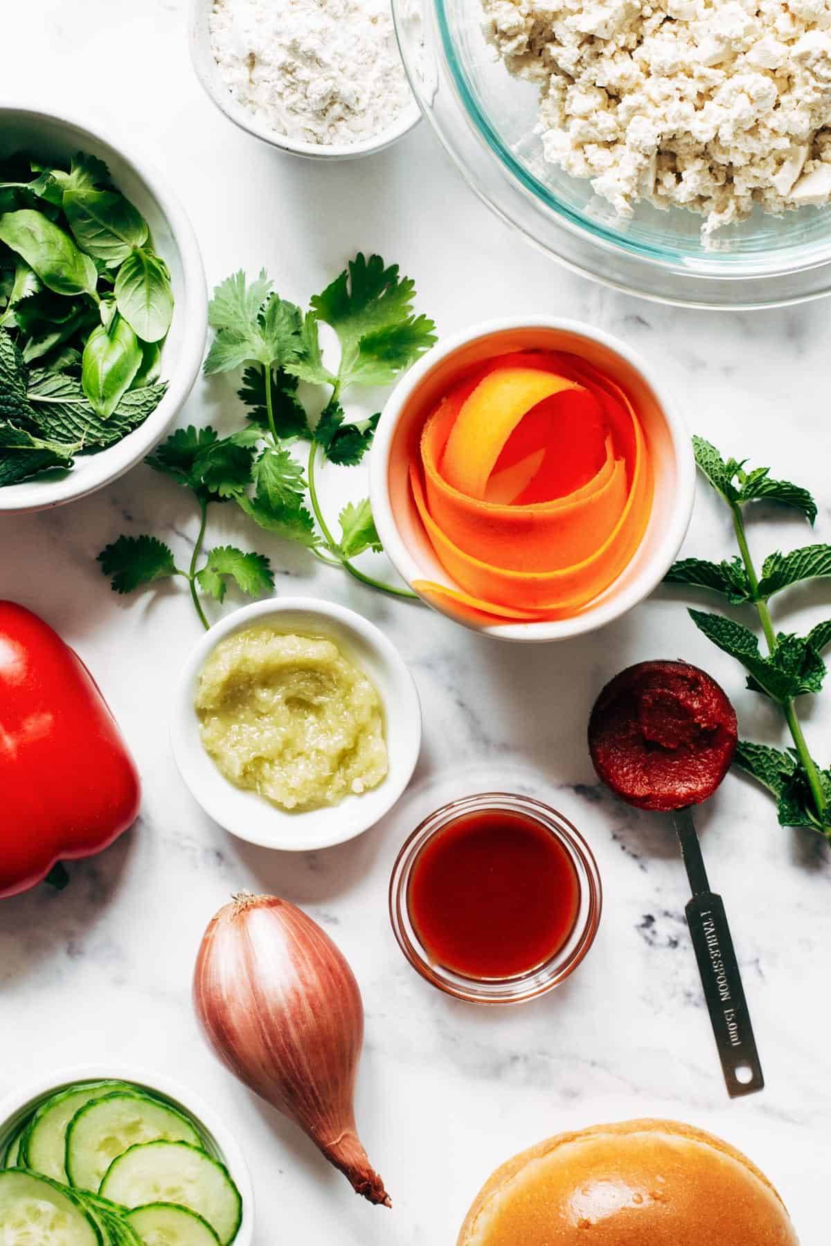 Ingredients for tofu burgers.