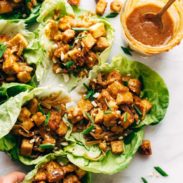 Vegan Lettuce Wraps on table.