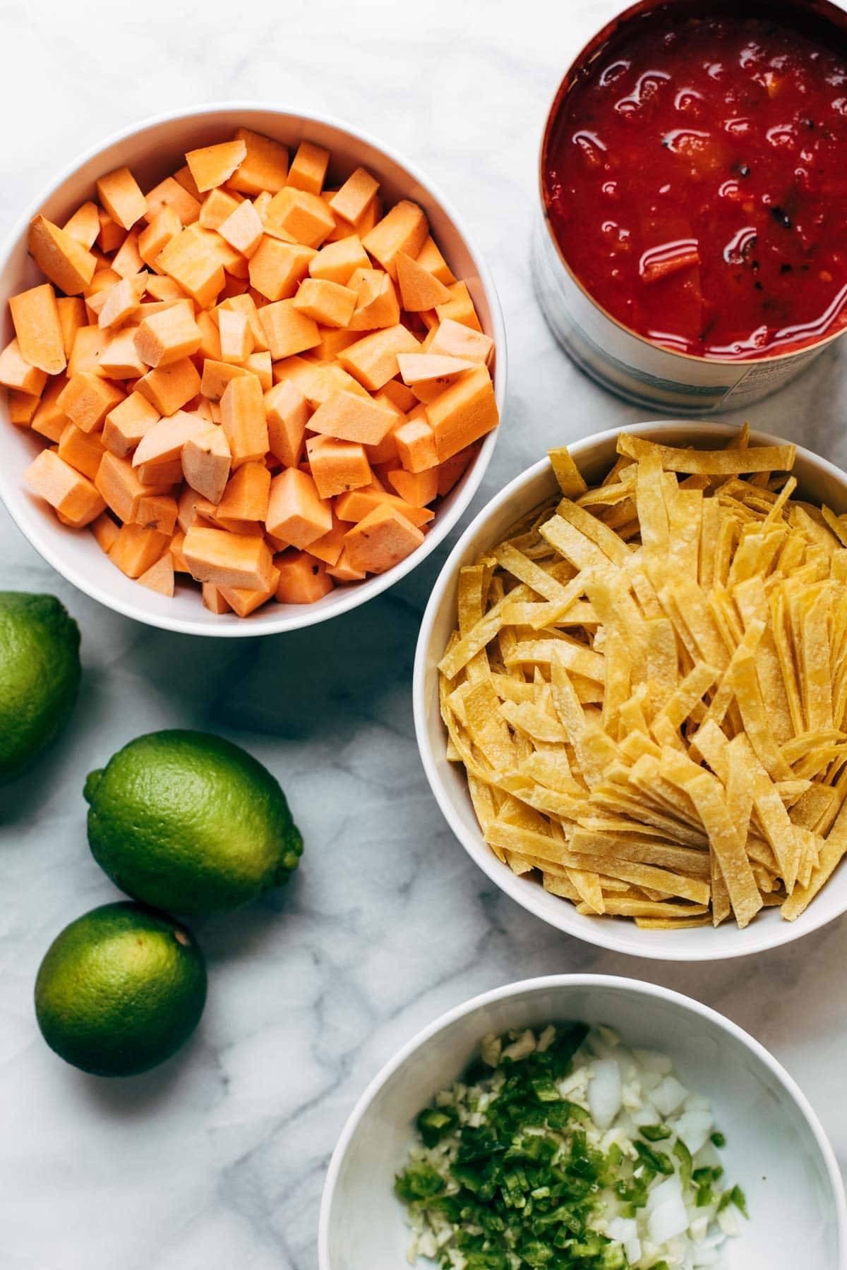 Ingredients for Instant Pot Sweet Potato Tortilla Soup.