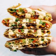 Vegan crunchwrap supreme with cashew queso.