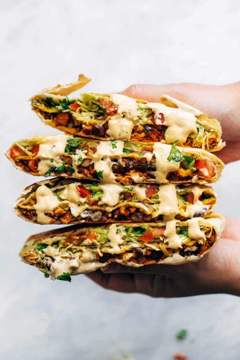 Vegan crunchwrap supreme with cashew queso.