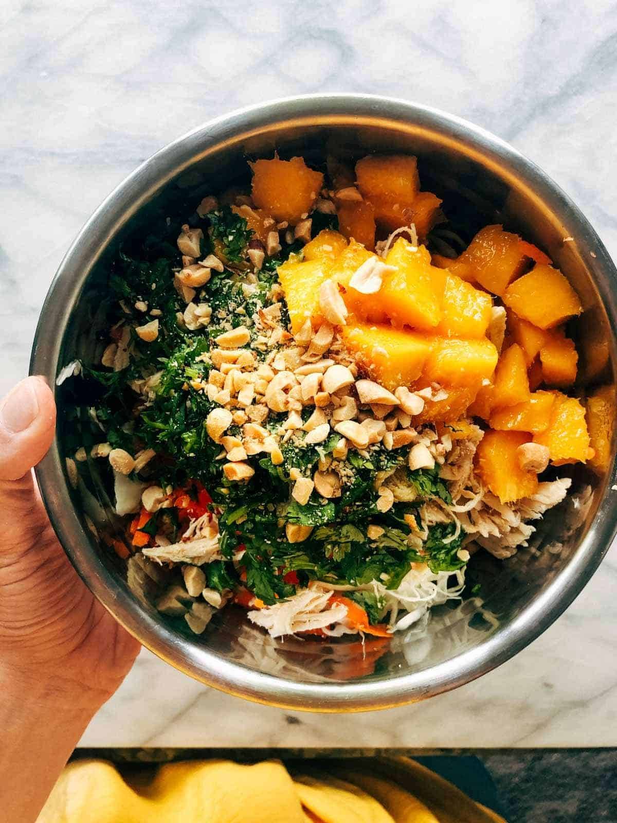 Thai chicken salad in a bowl.