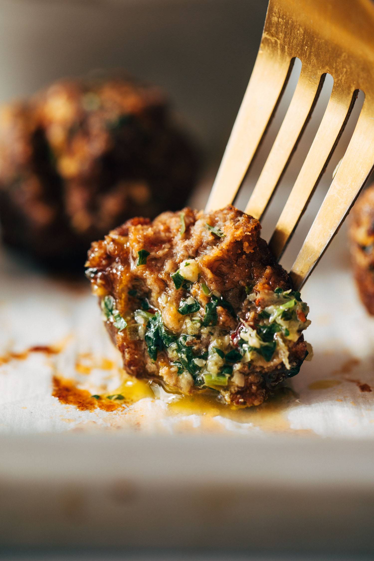 Fork piercing a meatball