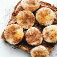 Bananas and cinnamon on a piece of toast.