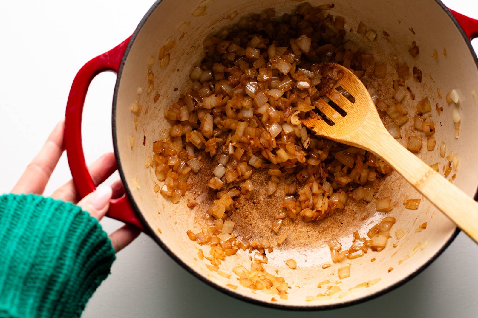 Cooking onions and garlic for white chicken chili