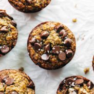 Zucchini Muffins sprinkled with chocolate and sugar.