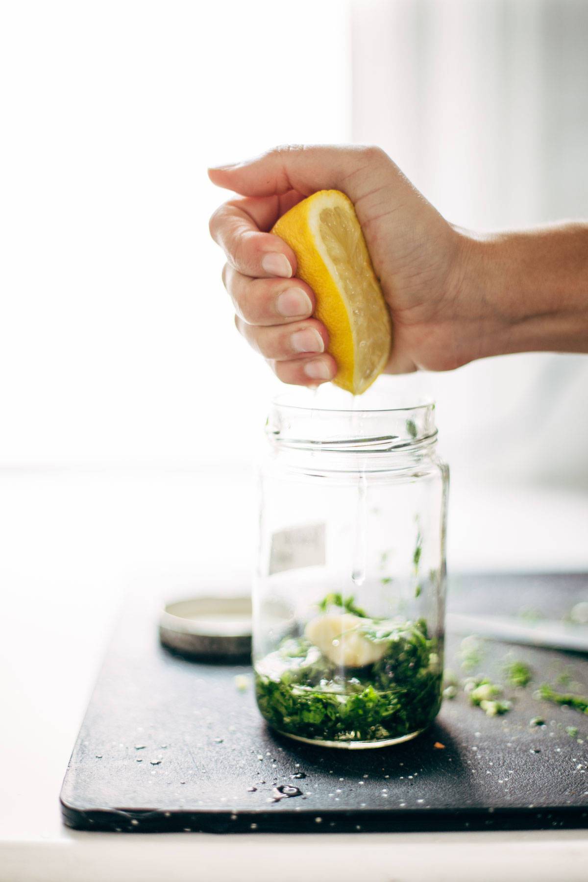 Making dressing in jar for autumn glow salad.